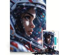 Puzzle de 1000 pièces Astronaute Femme avec Casque Spatial Jeu d'articulation Facile Stimulant cérébral Détente et Divertissement Cadeau d'anniversaire Amusant (50x75cm)