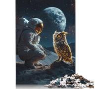 Puzzle de 1000 pièces Astronaute rencontre un hibou cosmique. Puzzle en papier pour adultes Jeu difficile. 1000 pièces (38 x 26 cm).