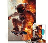 Puzzle de 1000 pièces Astronaute Skateur Découpe précise Art Stimulant Le Cerveau Jeu Loisirs Amusant Décoration Cadeau de Noël (38x52cm)
