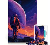 Puzzle de 1000 pièces Astronaute sur planète Extraterrestre Art numérique Découpe précise Jeu Stimulant Le Cerveau Loisirs Amusants Décoration de Noël Cadeau (38x52cm)