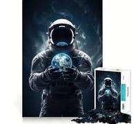 Puzzle de 1000 pièces Astronaute Tenant Le Monde Jeu de logique et de précision Cadeau Amusant pour Un Anniversaire (38x52cm)