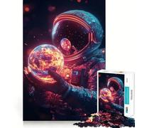 Puzzle de 1000 pièces Astronaute Tenant Une planète en feu Jeu de logique et de précision Cadeau Amusant pour Un Anniversaire (50x75cm)