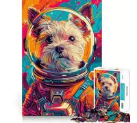 Puzzle de 1000 pièces Astronaute Terrier Espace Découpe précise Art Casse-tête Cadeau Loisirs Amusant Décoration Murale de Noël (38x52cm)