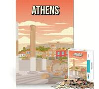 Puzzle de 1000 pièces Athènes Grèce Ville historique Affiche artistique de l'Acropole Décoration murale élégante et facile à entretenir Jeu de réflexion et de détente Décoration murale de Noël 50x75cm