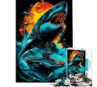 Puzzle de 1000 pièces Attaque de Requin sur Un Porte-Avions Activités Amusantes à la Maison découpe de précision Jouet Anti-Stress adapté aux Personnes de 14 Ans et Plus (38x52cm)