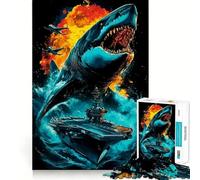 Puzzle de 1000 pièces Attaque de Requin sur Un Porte-Avions pour Adolescents Stimule la mémoire Jeu apaisant Bords Nets Cadeau de Noël 50x75cm