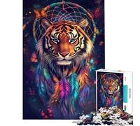 Puzzle de 1000 pièces Attrape-rêves Tigre Puzzle Artistique pour Adolescents Assemblage du Motif Entraînement du Cerveau et de la dextérité Cadeau pour Amis et Famille (Dimensions : 38x26cm)