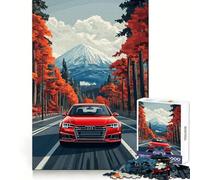 Puzzle de 1000 pièces Audi Rouge sur Route de Montagne pour Adolescents, Jeu de logique mentale, Silencieux et précis, idéal pour Les vœux de Noël (38x52cm)