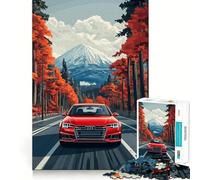 Puzzle de 1000 pièces Audi Rouge sur Route de Montagne pour Adolescents, Jeu de logique mentale, Silencieux et précis, idéal pour Les vœux de Noël (38x52cm)