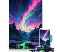 Puzzle de 1000 pièces Aurore boréale sur lac de Montagne Découpe précise Jeu Stimulant pour Le Cerveau Loisirs Amusants Décoration de Noël Cadeau (38x26cm)
