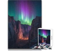 Puzzle de 1000 pièces Aurores boréales au-Dessus d'un Canyon pour Adolescents Jeu éducatif d'observation et de développement du Sens de l'observation et Symbolique pour Les fêtes 38x26cm