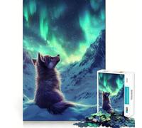 Puzzle de 1000 pièces Aurores boréales et Chien pour Adolescents, Puzzle Relaxant et Lumineux, Cadeau Exquis (38x52cm)