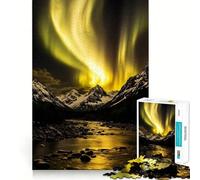 Puzzle de 1000 pièces Aurores boréales sur Montagnes enneigées Découpe Parfaite Activité ludique et Intelligente Moment de détente et de Plaisir,Anniversaire,Jeu Artistique (50x75cm)