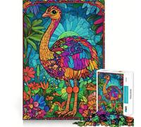 Puzzle de 1000 pièces Autruche en vitrail pour Adultes Jeu Intelligent et Amusant d'intérieur Découpe Lisse Père Noël Vœux 50x75cm