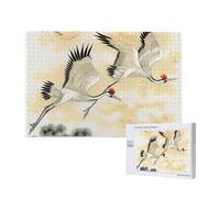 Puzzle de 1000 pièces avec boîte de rangement, deux grues japonaises volant peinture traditionnelle imprimée Puzzle en bois 75 x 50 cm pour adultes et enfants Jeu décoratif amusant