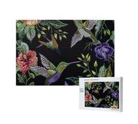 Puzzle de 1000 pièces avec boîte de rangement, fleur colibris brodée, puzzle en bois imprimé 75 x 50 cm pour adultes et enfants, jeu décoratif amusant en famille