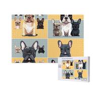 Puzzle de 1000 pièces avec boîte de rangement, puzzle en bois imprimé bouledogue français 75 x 50 cm pour adultes et enfants, jeu décoratif amusant en famille