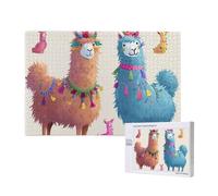 Puzzle de 1000 pièces avec boîte de rangement, puzzle en bois imprimé lama alpaga 75 x 50 cm pour adultes et enfants, jeu décoratif amusant en famille