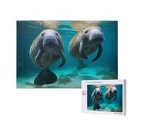 Puzzle de 1000 pièces avec boîte de rangement, puzzle en bois imprimé lamantins des Antilles de l'Ouest 75 x 50 cm pour adultes et enfants, jeu décoratif amusant en famille