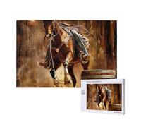 Puzzle de 1000 pièces avec boîte de rangement, puzzle en bois imprimé rodéo américain de l'Ouest 75 x 50 cm pour adultes et enfants, jeu décoratif amusant en famille