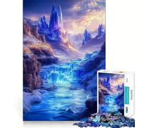 Puzzle de 1000 pièces avec Cascade et Canyon de Cristal Bleu Lumineux,Jeu de mémoire pour Adultes,Assemblage précis sans espaces,activité apaisante pour Une Pause mentale (38x26cm)