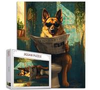 Puzzle de 1000 pièces avec chien de berger allemand pour adultes Animaux sur les toilettes Puzzle intéressant de la faune sauvage Jeux d'activités familiales DIY Puzzle de bricolage Accessoires pour