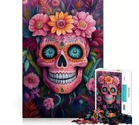 Puzzle de 1000 pièces avec crâne Rose et Fleurs pour Adolescents, Jeu d'exercice Mental, Design Relaxant, Montage, Surprise de Noël (38x26cm)