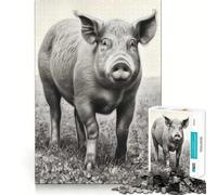 Puzzle de 1000 pièces avec Dessin de Cochon au Crayon, idéal pour Les Adolescents Jeu de logique et de Train, Anti-Stress, découpe Lisse, Cadeau mémorable (38x52cm)