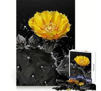Puzzle de 1000 pièces avec Fleur de Cactus Jaune sur Fond Noir, pour Adultes stimulez Votre Esprit, apaisez-Vous et amusez-Vous Bords réguliers Un Cadeau attentionné (38x26cm)