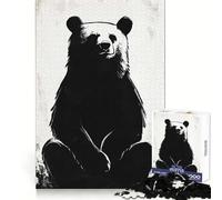Puzzle de 1000 pièces avec Illustration d'ours en Noir et Blanc, idéal pour Les Adolescents Découpe Laser, Facile à Utiliser et Amusant Un Joli Cadeau (38x52cm)