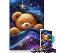 Puzzle de 1000 pièces avec Ours en Peluche endormi et Couverture étoilée pour Adolescents 38x52cm Stimule la mémoire, apaise et Fait des vœux de Noël
