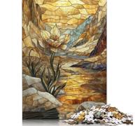 Puzzle de 1000 pièces avec paysage floral en verre coloré, pour adultes, puzzle rectangulaire créatif, jeu de défi pour l'exercice du cerveau, cadeau (38 x 26 cm)