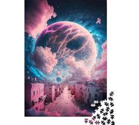 Puzzle de 1000 pièces avec paysage urbain planétaire rose pour adultes, cadeau d'Halloween, puzzle en bois pour adultes et adolescents, puzzle éducatif de 1000 pièces (75 x 50 cm)