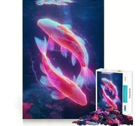 Puzzle de 1000 pièces avec Poissons Koi néon Lumineux pour Adultes Jeu de logique Clair et Amusant Découpe Parfaite Cadeau élégant (38x26cm)