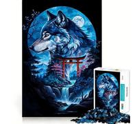 Puzzle de 1000 pièces avec Silhouette de Loup et Porte Torii,idéal pour stimuler l'esprit,sans bavures et aux pièces nettes et découpées,pour des soirées tranquilles (38x52cm)
