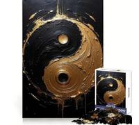 Puzzle de 1000 pièces avec Symbole Yin Yang en Or et Noir, idéal pour Les Adolescents, pour développer Leur mémoire et Leur Sens de l'organisation (38x26cm)