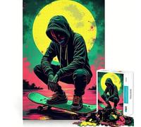 Puzzle de 1000 pièces avec tête de Mort et Sweat à Capuche de Skateur, pour Adultes, Jeu de réflexion Amusant et décontracté, découpe de précision, Cadeau Artistique 38x52cm