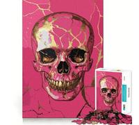 Puzzle de 1000 pièces avec tête de Mort Rose et Or pour Adultes Renforce la mémoire, Moments de détente, Bords Nets, Cadeau raffiné (38x52cm)