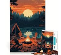 Puzzle de 1000 pièces avec un beau motif de nuit de camping, décoration de bord propre, jouet d'adresse créatif, passe-temps facile, 38 x 52 cm