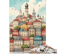 Puzzle de 1000 pièces avec un charmant paysage urbain européen pour adultes et adolescents, puzzles pour adultes, jouets éducatifs d'apprentissage, 38 x 26 cm/1000 pièces