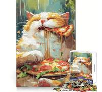 Puzzle de 1000 pièces avec Un Chat Mignon et Une Pizza, idéal pour Adultes stimule la mémoire, soulage l'anxiété et Offre Un Cadeau Artistique (50x75cm)