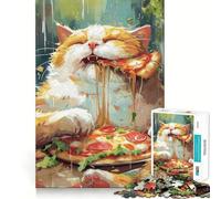 Puzzle de 1000 pièces avec Un Chat Mignon et Une Pizza, idéal pour Les Adolescents Jeu Intelligent, Jeu de Groupe, Assemblage d'image, décoration Murale (38x26cm)