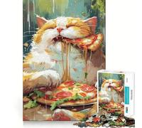 Puzzle de 1000 pièces avec Un Chat Mignon et Une Pizza, idéal pour Les Adolescents Stimule la mémoire, se détend et s'amuse Découpe de qualité supérieure Cadeau élégant (38x52cm)