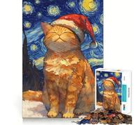 Puzzle de 1000 pièces avec Un Chat Orange et Un Bonnet de Père Noël, idéal pour Les Adultes, pour se concentrer et se détendre à la Maison (38x26cm)