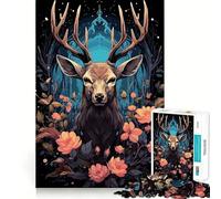 Puzzle de 1000 pièces avec un magnifique motif de cerf psychédélique, un superbe élément de décoration pour la pensée créative, des heures de détente et une belle (38 x 52 cm)