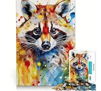 Puzzle de 1000 pièces avec Un Raton Laveur Peint à l'aquarelle,Jeu de réflexion créatif,pièces Robustes et découpées avec précision,idéal pour Les Voyages (38x26cm)