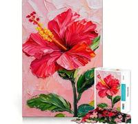 Puzzle de 1000 pièces avec Une Peinture de Fleur d'hibiscus Rouge Cadeau pour Adultes Défi Mental Jeu Facile et Amusant Découpe précise Idée Cadeau spéciale (38x26cm)