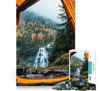 Puzzle de 1000 pièces avec Vue sur Une Cascade Depuis Une Tente,idéal pour Les Adolescents Jeu de mémoire Amusant,Propre et sans Couture,activité de Groupe relaxante en intérieur (50x75cm)