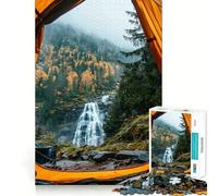 Puzzle de 1000 pièces avec Vue sur Une Cascade Depuis Une Tente Jeu de Construction Facile et précis Assemblage Parfait Activité gratifiante pour Les Jours de Pluie (38x52cm)