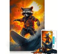 Puzzle de 1000 pièces Aventure de Surf avec Un Raton Laveur pour Adultes, idéal pour développer sa mémoire, soulager Le Stress et créer Un Cadeau mémorable (38x52cm)